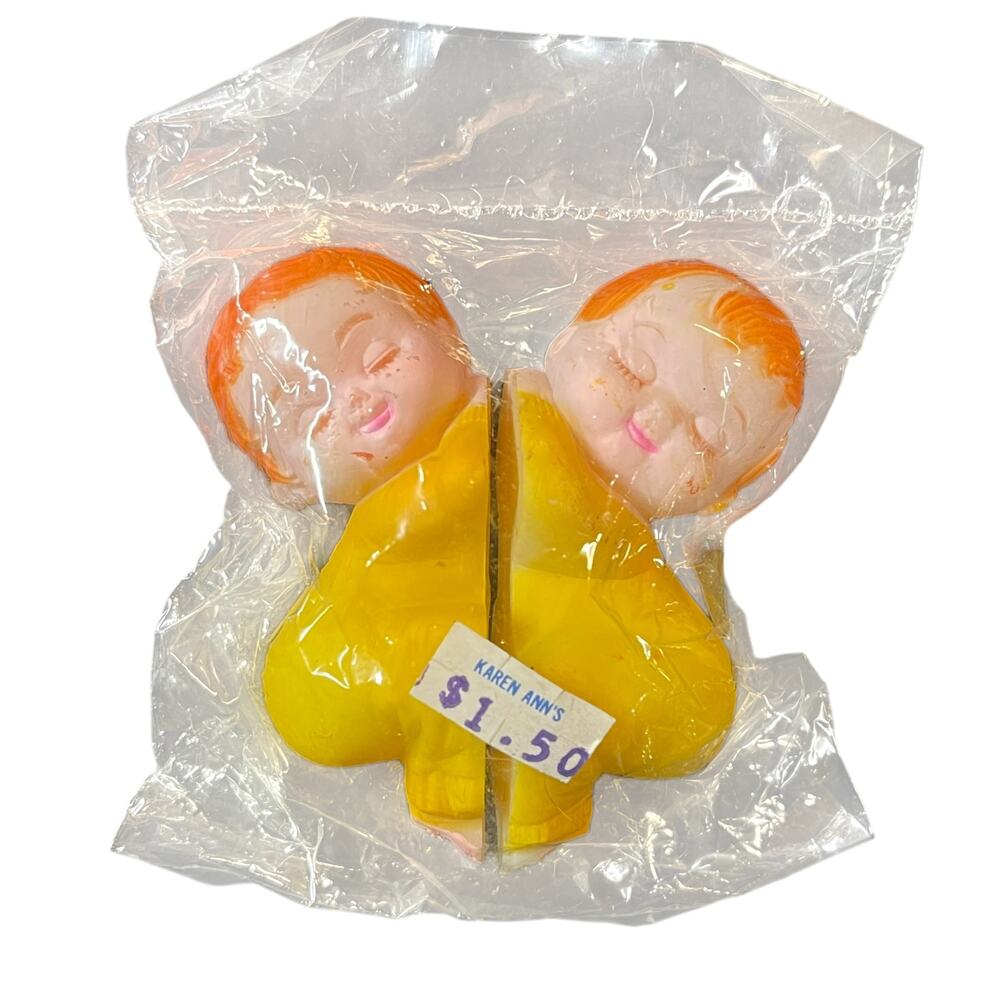 Vintage Baby Cake Toppers Pair Sleeping Babies New Old Stock NOS